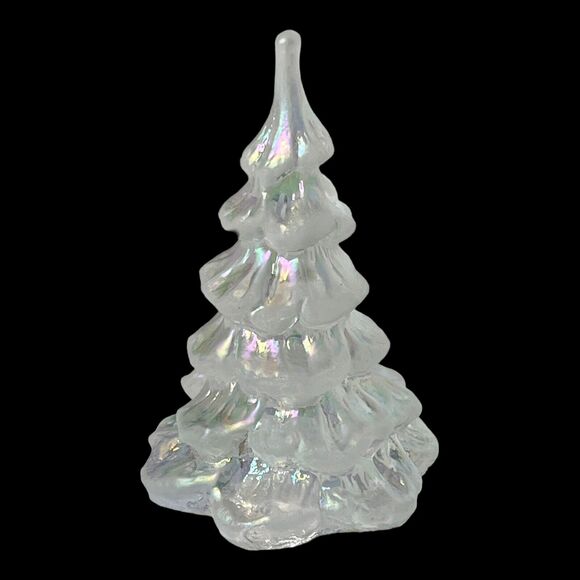 VTG American Fenton Glass CHRISTMAS TREE Small 3" Iridescent Color Gloss White - Picture 3 of 3